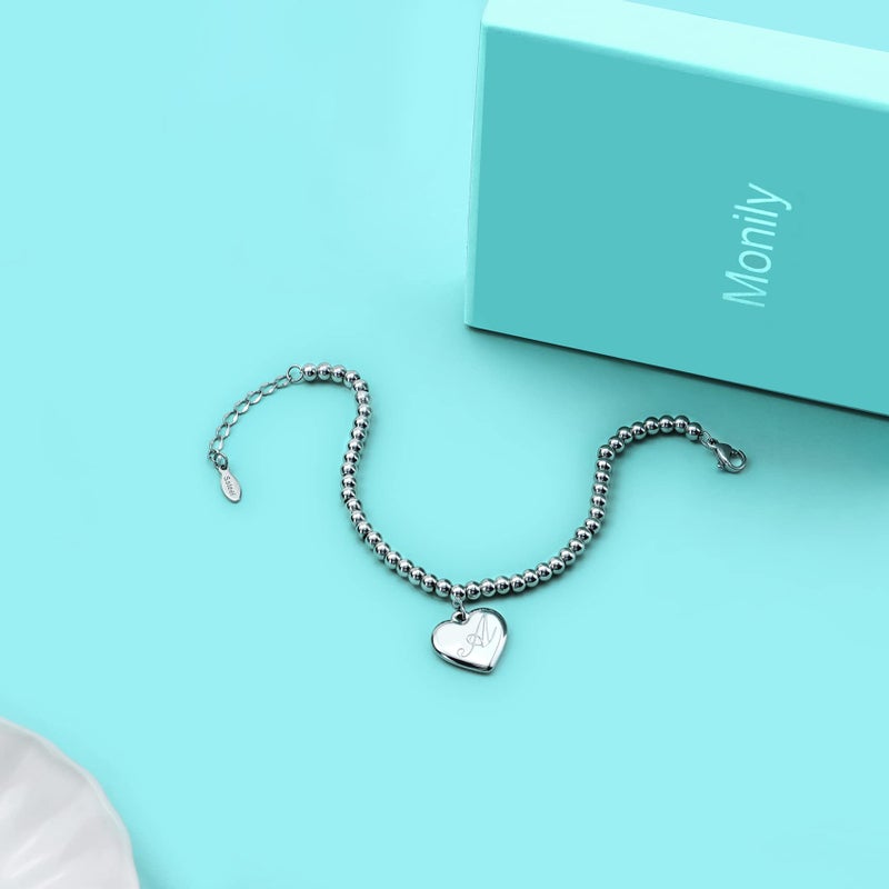Monily Initial Bracelet for Women Heart Tag Bead Bracelet Letter A Bracelets Birthday Gifts - Image 5
